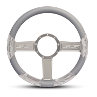 SS Logo Sport Billet Steering Wheel 13-1/2" Clear Anodized Spokes/Grey Grip