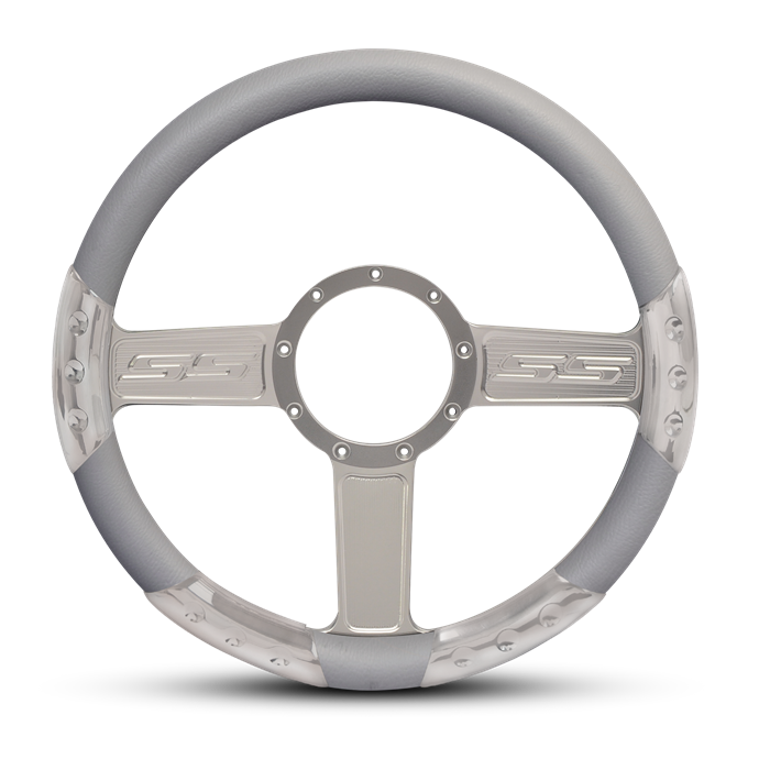 SS Logo Sport Billet Steering Wheel 13-1/2" Clear Coat Spokes/Grey Grip