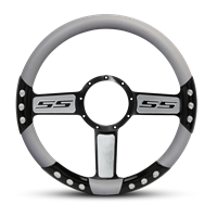 SS Logo Sport Billet Steering Wheel 13-1/2" Black Spokes with Machined Highlights/Grey Grip