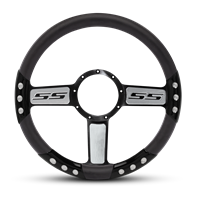 SS Logo Sport Billet Steering Wheel 13-1/2" Black Spokes with Machined Highlights/Black Grip