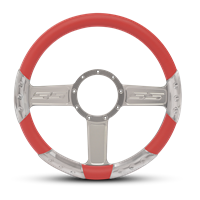 SS Logo Sport Billet Steering Wheel 13-1/2" Clear Anodized Spokes/Red Grip