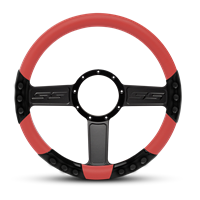 SS Logo Sport Billet Steering Wheel 13-1/2" Matte Black Spokes/Red Grip