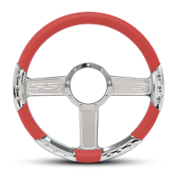 SS Logo Sport Billet Steering Wheel 13-1/2" Polished Spokes/Red Grip