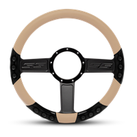 SS Logo Sport Billet Steering Wheel 13-1/2" Gloss Black Spokes/Tan Grip