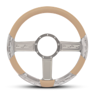 SS Logo Sport Billet Steering Wheel 13-1/2" Clear Anodized Spokes/Tan Grip
