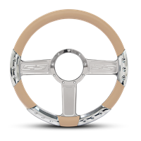SS Logo Sport Billet Steering Wheel 13-1/2" Polished Spokes/Tan Grip