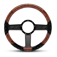SS Logo Sport Billet Steering Wheel 13-1/2" Gloss Black Spokes/Woodgrain Grip