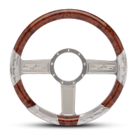 SS Logo Sport Billet Steering Wheel 13-1/2" Clear Anodized Spokes/Woodgrain Grip