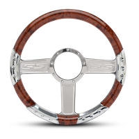 SS Logo Sport Billet Steering Wheel 13-1/2" Polished Spokes/Woodgrain Grip