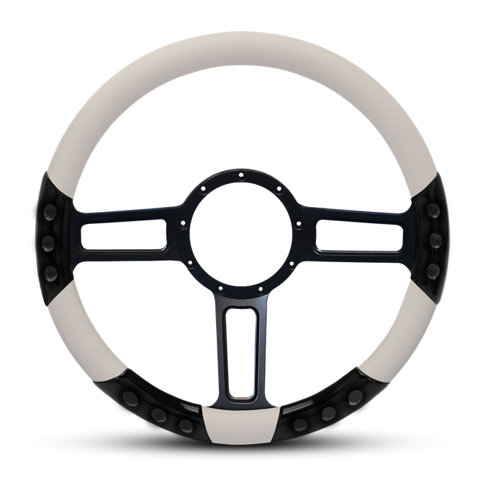 Launch Sport Billet Steering Wheel 13-1/2" Gloss Black Spokes/White Grip