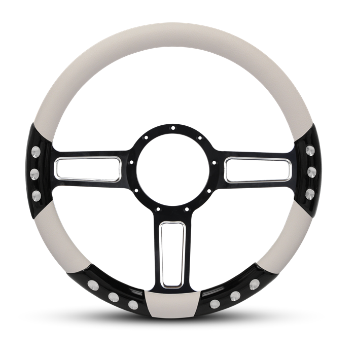 Launch Sport Billet Steering Wheel 13-1/2" Black Spokes with Machined Highlights/White Grip