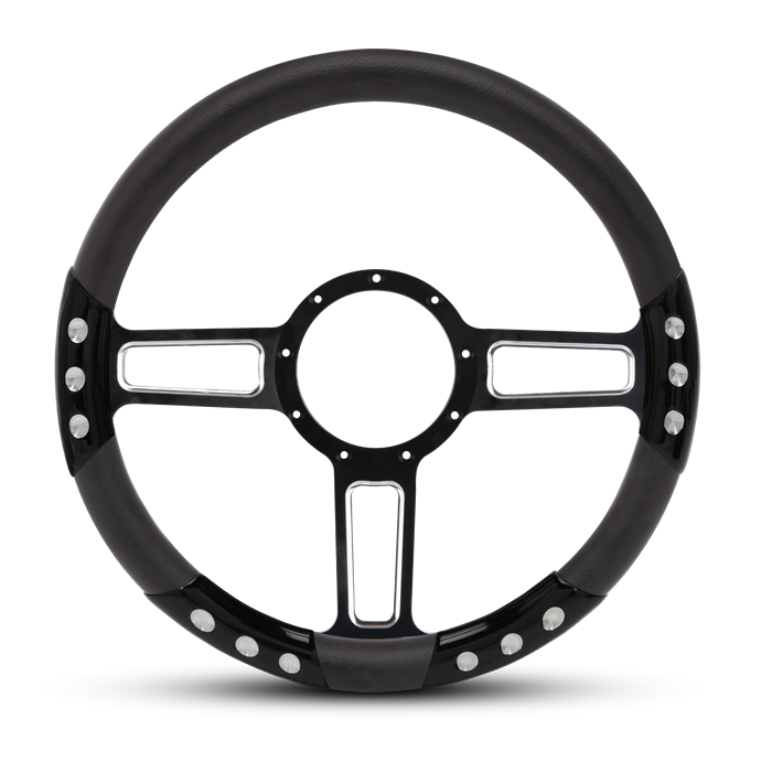 Launch Sport Billet Steering Wheel 13-1/2" Black Spokes with Machined Highlights/Black Grip
