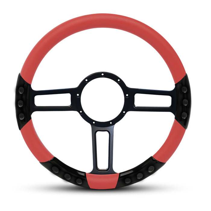 Launch Sport Billet Steering Wheel 13-1/2" Black Anodized Spokes/Red Grip