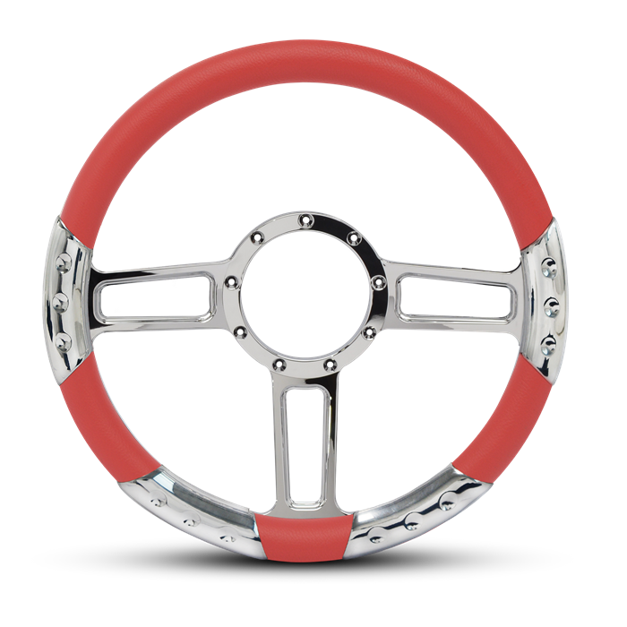 Launch Sport Billet Steering Wheel 13-1/2" Polished Spokes/Red Grip