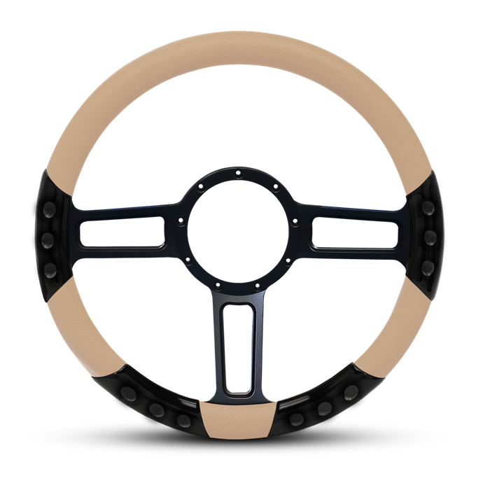 Launch Sport Billet Steering Wheel 13-1/2" Black Anodized Spokes/Tan Grip