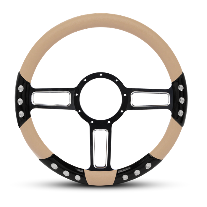 Launch Sport Billet Steering Wheel 13-1/2" Black Spokes with Machined Highlights/Tan Grip