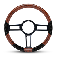 Launch Sport Billet Steering Wheel 13-1/2" Gloss Black Spokes/Woodgrain Grip