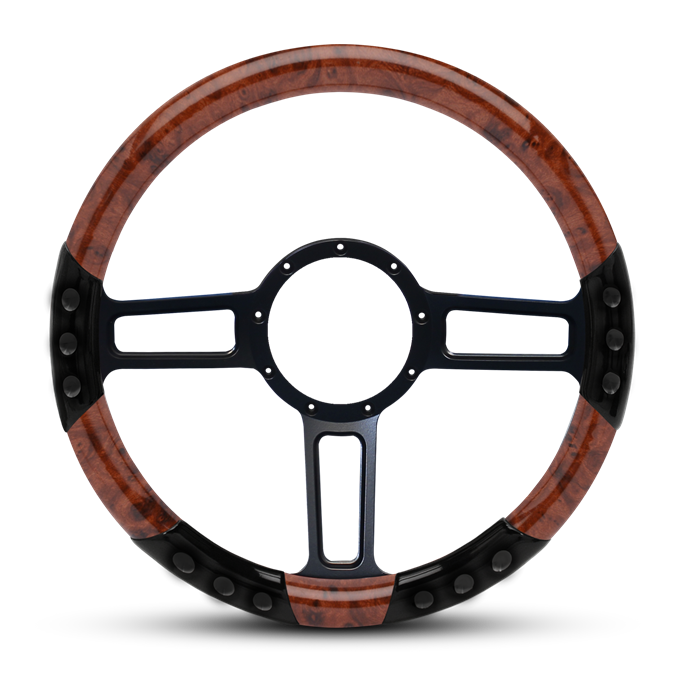 Launch Sport Billet Steering Wheel 13-1/2" Gloss Black Spokes/Woodgrain Grip