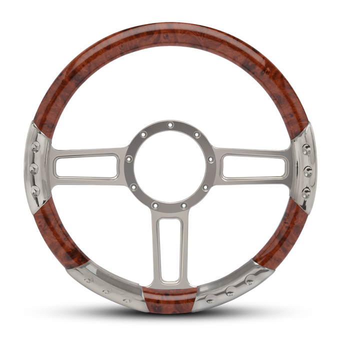 Launch Sport Billet Steering Wheel 13-1/2" Clear Anodized Spokes/Woodgrain Grip