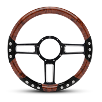 Launch Sport Billet Steering Wheel 13-1/2" Black Spokes with Machined Highlights/Woodgrain Grip