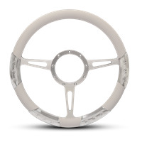 Classic Sport Billet Steering Wheel 13-1/2" Clear Anodized Spokes/White Grip