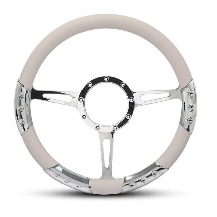 Classic Sport Billet Steering Wheel 13-1/2" Polished Spokes/White Grip