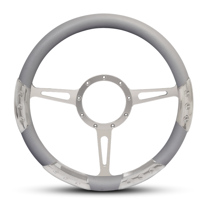 Classic Sport Billet Steering Wheel 13-1/2" Clear Anodized Spokes/Grey Grip