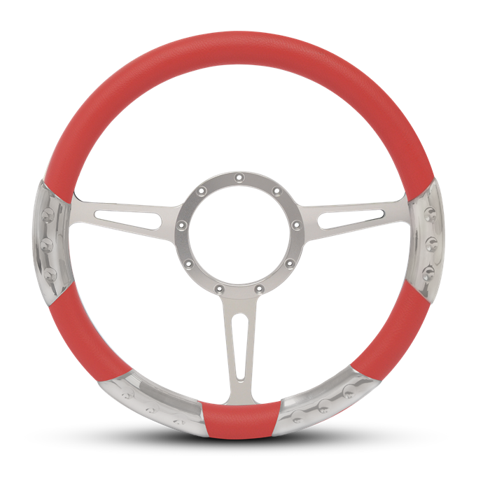 Classic Sport Billet Steering Wheel 13-1/2" Clear Anodized Spokes/Red Grip