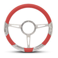 Classic Sport Billet Steering Wheel 13-1/2" Clear Coat Spokes/Red Grip