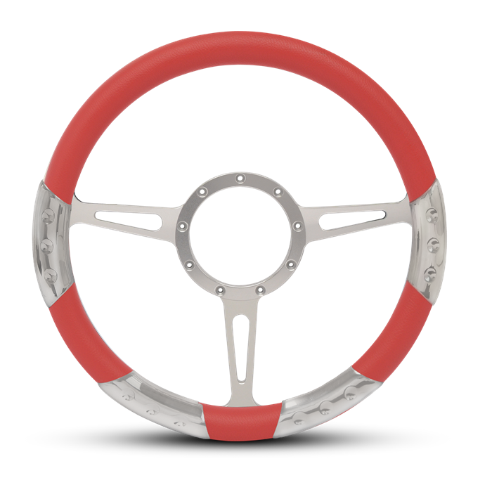 Classic Sport Billet Steering Wheel 13-1/2" Clear Coat Spokes/Red Grip
