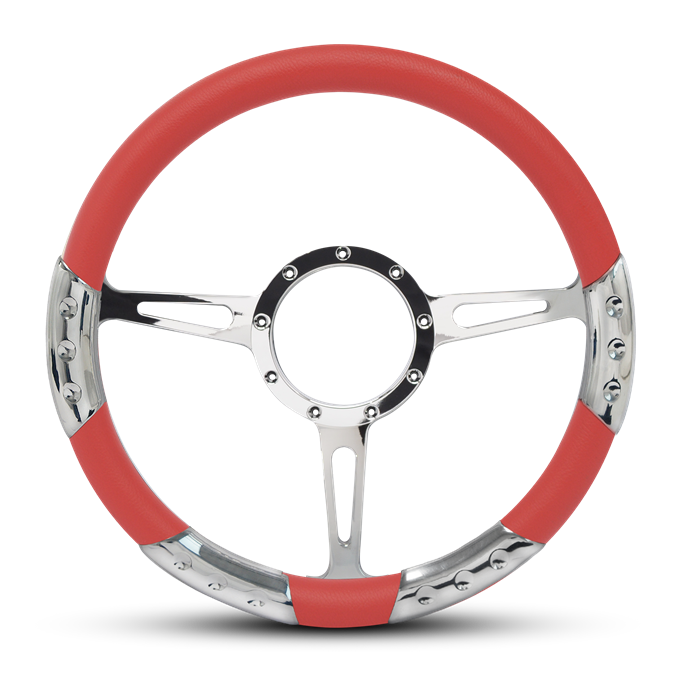 Classic Sport Billet Steering Wheel 13-1/2" Polished Spokes/Red Grip