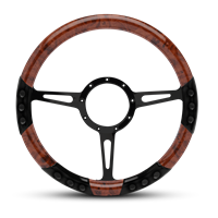 Classic Sport Billet Steering Wheel 13-1/2" Black Anodized Spokes/Woodgrain Grip
