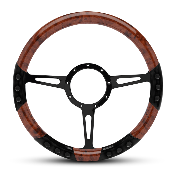 Classic Sport Billet Steering Wheel 13-1/2" Gloss Black Spokes/Woodgrain Grip