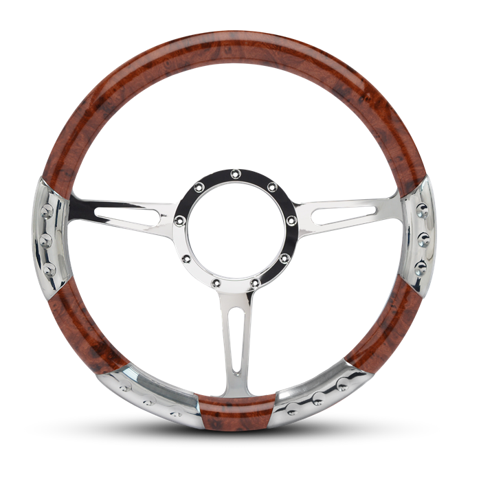 Classic Sport Billet Steering Wheel 13-1/2" Polished Spokes/Woodgrain Grip