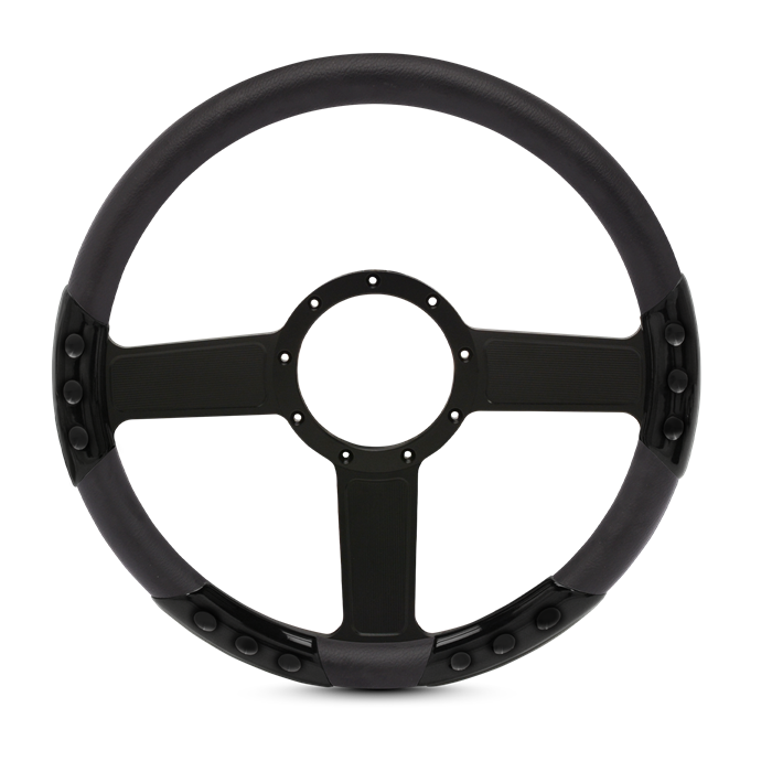 Linear Sport Billet Steering Wheel 13-1/2" Black Anodized Spokes/Black Grip