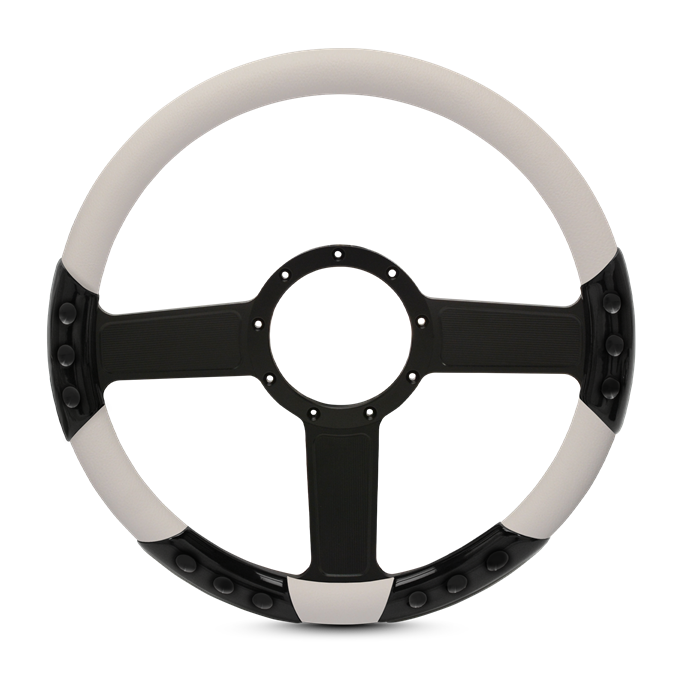 Linear Sport Billet Steering Wheel 13-1/2" Gloss Black Spokes/White Grip