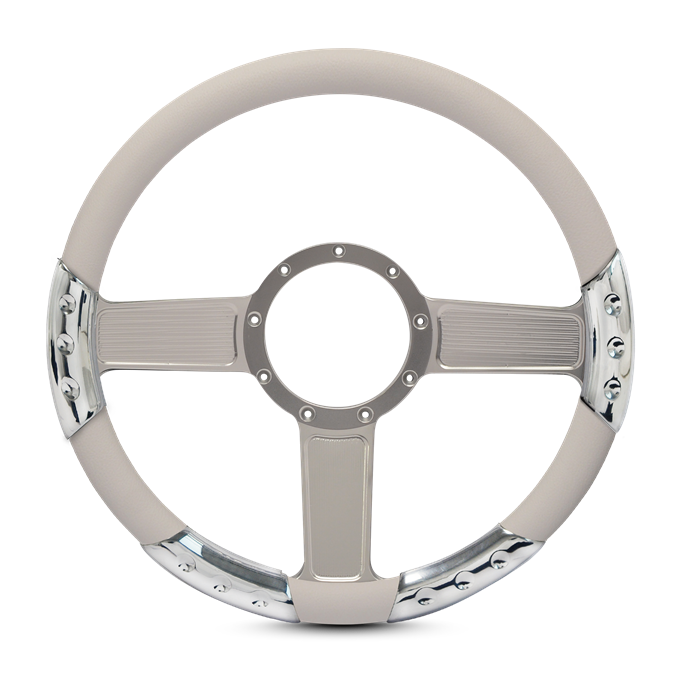 Linear Sport Billet Steering Wheel 13-1/2" Clear Coat Spokes/White Grip