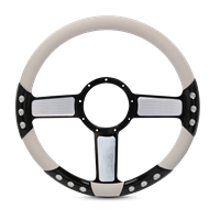 Linear Sport Billet Steering Wheel 13-1/2" Black Spokes with Machined Highlights/White Grip