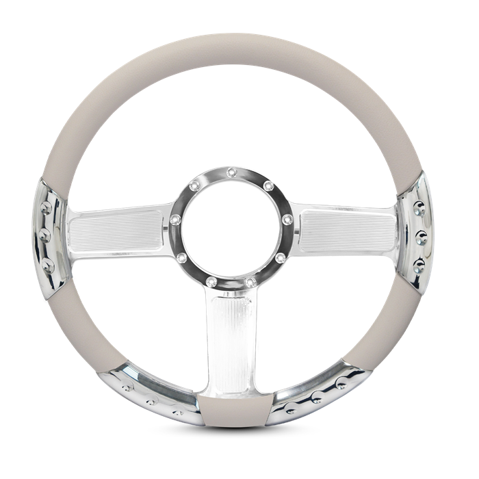 Linear Sport Billet Steering Wheel 13-1/2" Polished Spokes/White Grip