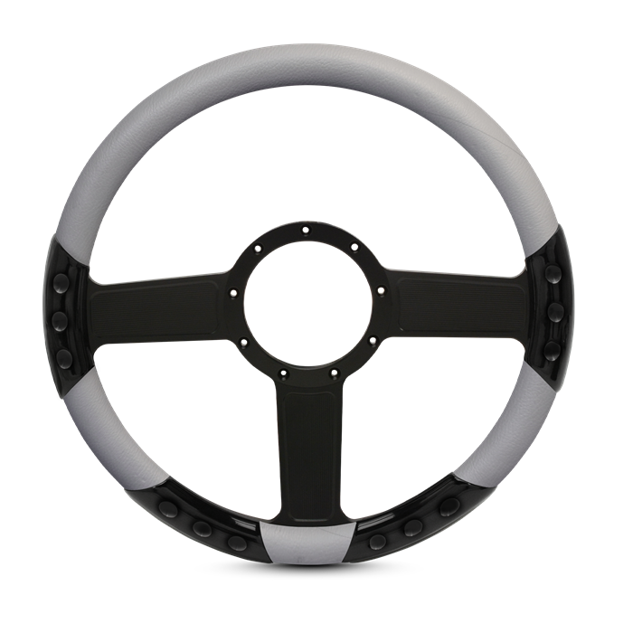 Linear Sport Billet Steering Wheel 13-1/2" Black Anodized Spokes/Grey Grip