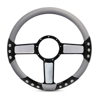 Linear Sport Billet Steering Wheel 13-1/2" Black Spokes with Machined Highlights/Grey Grip