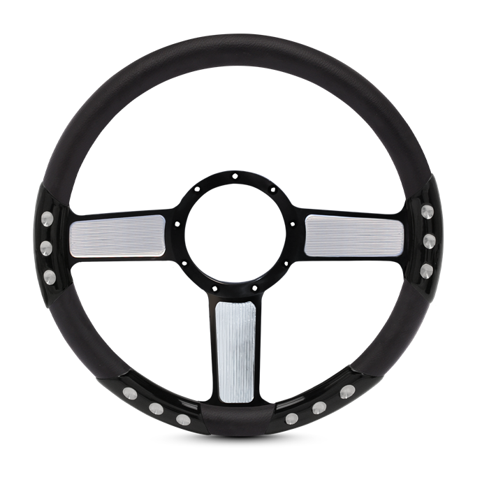Linear Sport Billet Steering Wheel 13-1/2" Black Spokes with Machined Highlights/Black Grip