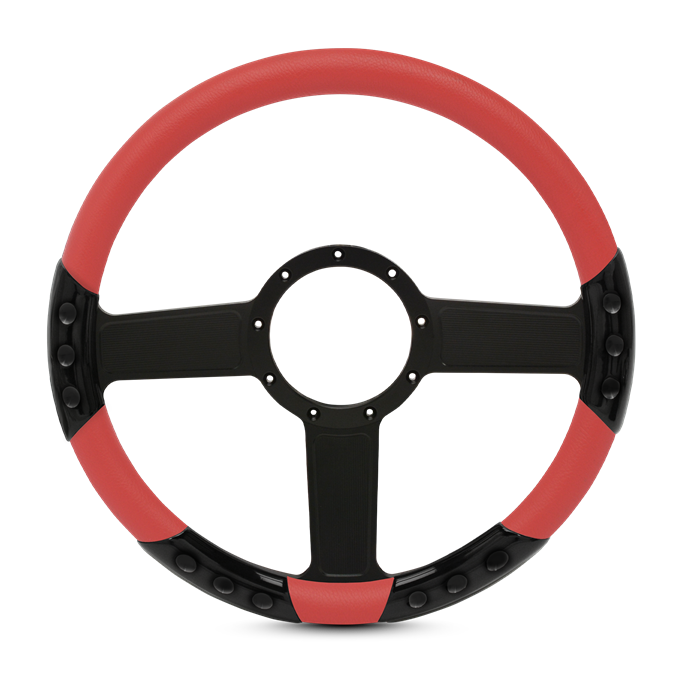 Linear Sport Billet Steering Wheel 13-1/2" Black Anodized Spokes/Red Grip
