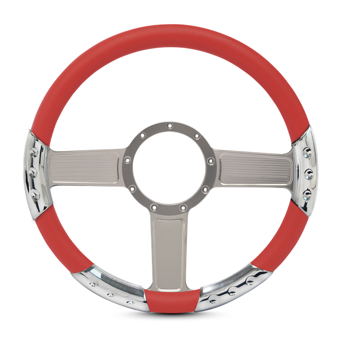Linear Sport Billet Steering Wheel 13-1/2" Clear Anodized Spokes/Red Grip