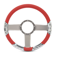 Linear Sport Billet Steering Wheel 13-1/2" Clear Coat Spokes/Red Grip