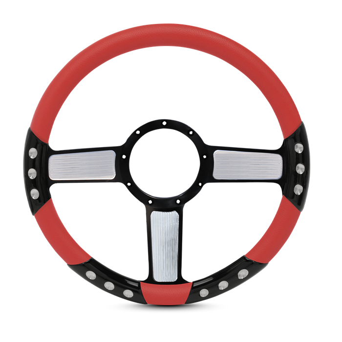 Linear Sport Billet Steering Wheel 13-1/2" Black Spokes with Machined Highlights/Red Grip