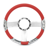 Linear Sport Billet Steering Wheel 13-1/2" Polished Spokes/Red Grip