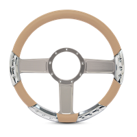 Linear Sport Billet Steering Wheel 13-1/2" Clear Anodized Spokes/Tan Grip