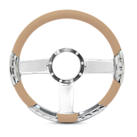 Linear Sport Billet Steering Wheel 13-1/2" Polished Spokes/Tan Grip