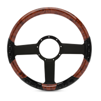 Linear Sport Billet Steering Wheel 13-1/2" Black Anodized Spokes/Woodgrain Grip